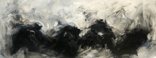 Abstract Expressionist Black and White Brushstrokes
