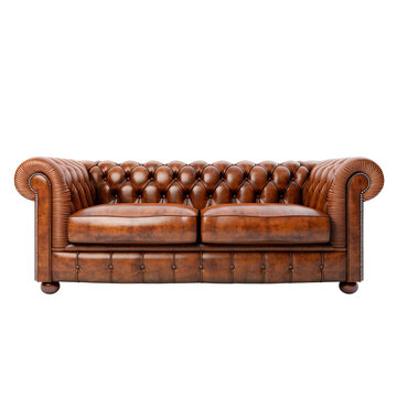 Brown leather chesterfield sofa isolated on white background