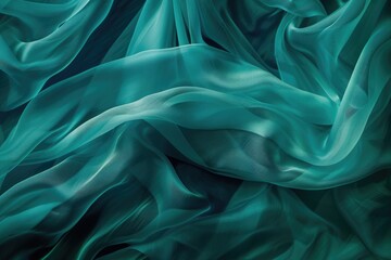 Abstract Teal Fabric in Motion: Artistic Concept of Colorful Blue and Green Cloth Design