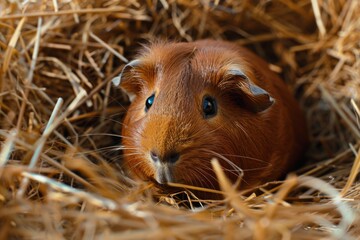 Adorable Guinea Pig on Brown Background: Closeup of Cute Cavy with Curiosity and Vivid Colours