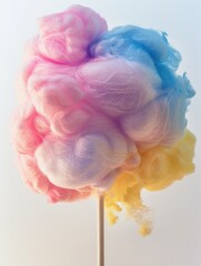 Airy Cotton Candy on White Background - A Delicious Confection of Cloud-Like Fluff in Carnival Colours