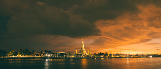 sunset over the thai temple