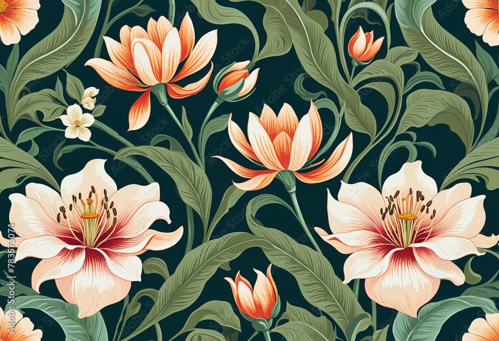 Wall mural exotic floral pattern wallpaper texture in bright colours