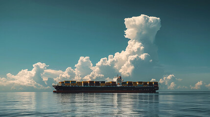 A large cargo ship loaded with containers making its way through the vast expanse of the ocean