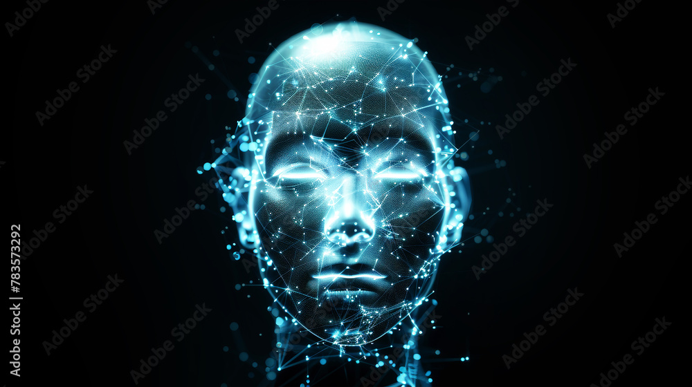 Poster a mans face is surrounded by glowing lines and dots, creating an aura of enlightenment and energy