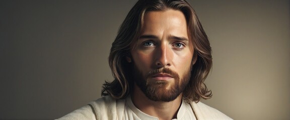 Portrait of Jesus Christ on grunge background in bright colours  - obrazy, fototapety, plakaty