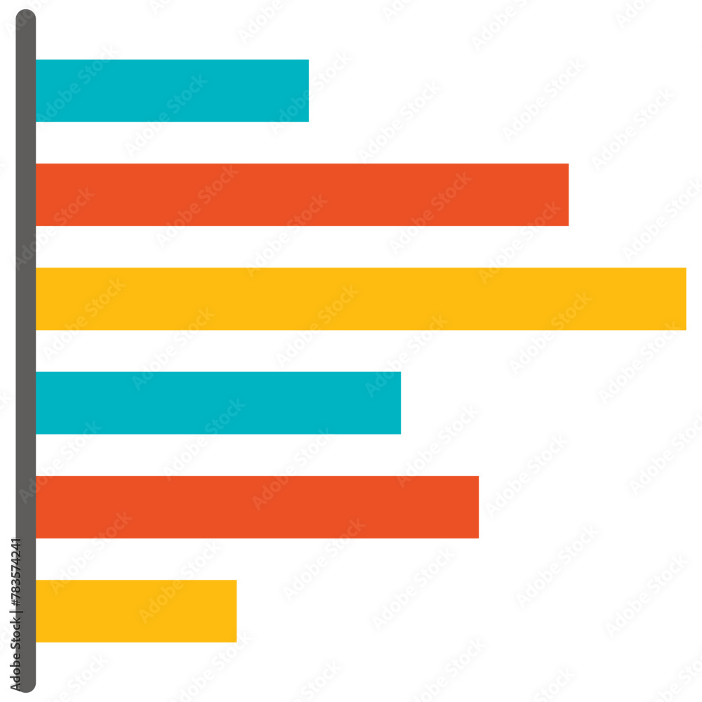 Poster colourful horizontal bar graph line icon, 6 bars, simple business diagram flat design illustration p
