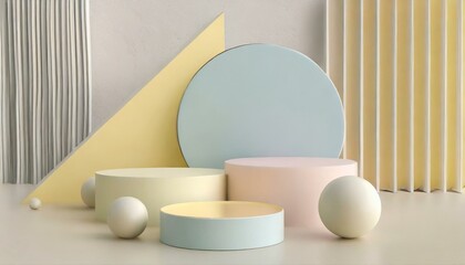 Fototapeta premium Ethereal Elegance: Minimal Cylinder Podium in Pastel Scene