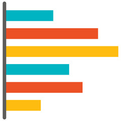 Colourful horizontal bar graph line icon, 6 bars, simple business diagram flat design illustration pictogram for infographic interface elements for app logo web button ui isolated on white background