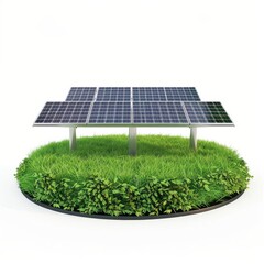 A rectangular solar panel is placed on a patch of grass