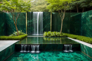Water fall in the green garden