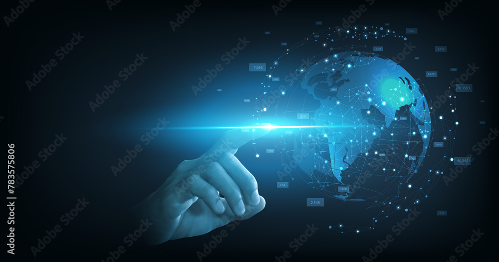 Poster global internet network connection for business. the world stands out in the middle and the connecti