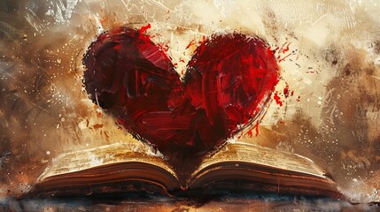 A heart made of poetry, abstract concept visualizing the passion for reading verses of love.