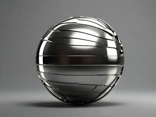 shiny metal sphere on a gray background. 3d render illustration for advertising Ai generative 
