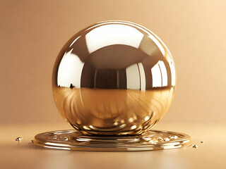  shiny metal sphere on a creamy background. 3d render illustration for advertising Ai generative 