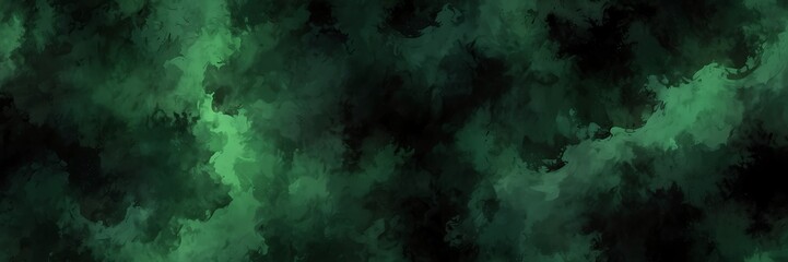 green and black abstract background with cloudy swirls pattern from Generative AI