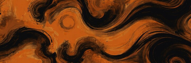 orange and black abstract background with cloudy swirls pattern from Generative AI