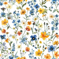 Tiny wildflowers scattered, seamless pattern, light watercolor essence. Seamless Pattern, Fabric Pattern,  Tumbler Wrap, Mug Wrap.