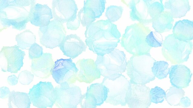 画面いっぱいの美しい水滴がゆっくりと回るループアニメーション。水彩タッチの幻想的な映像。