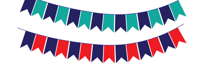 Obraz premium Multicolored bright triangular flags isolated on a white background