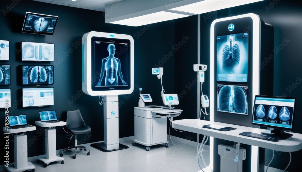 Poster a state-of-the-art medical diagnostic room equipped with innovative imaging technology and interacti