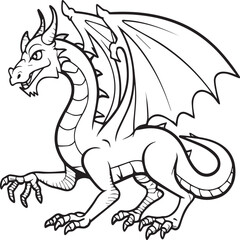 Hand drawn dragon outline illustration