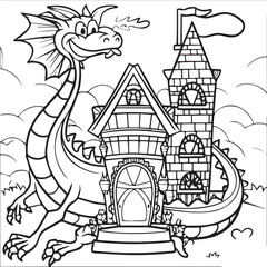 Hand drawn dragon outline illustration