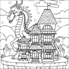 Hand drawn dragon outline illustration