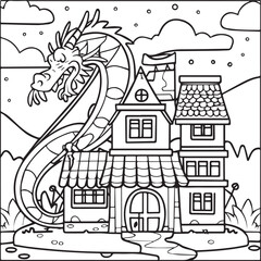 Hand drawn dragon outline illustration