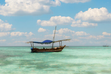 Panorama view of the boat, Indian Ocean, Zanzibar, Tanzania, Jambiani area	