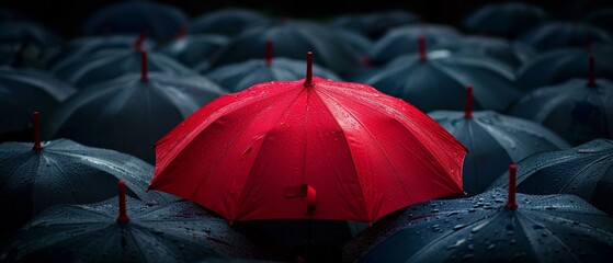 Daring to be different, one red umbrella in the crowd