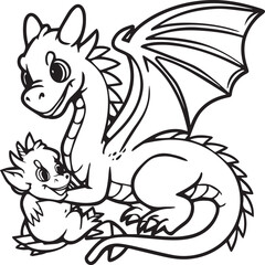 Hand drawn dragon outline illustration