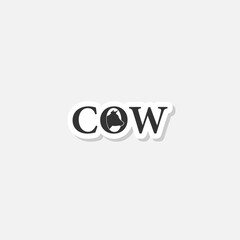 Cow head Icon with the word cow sticker isolated on gray background