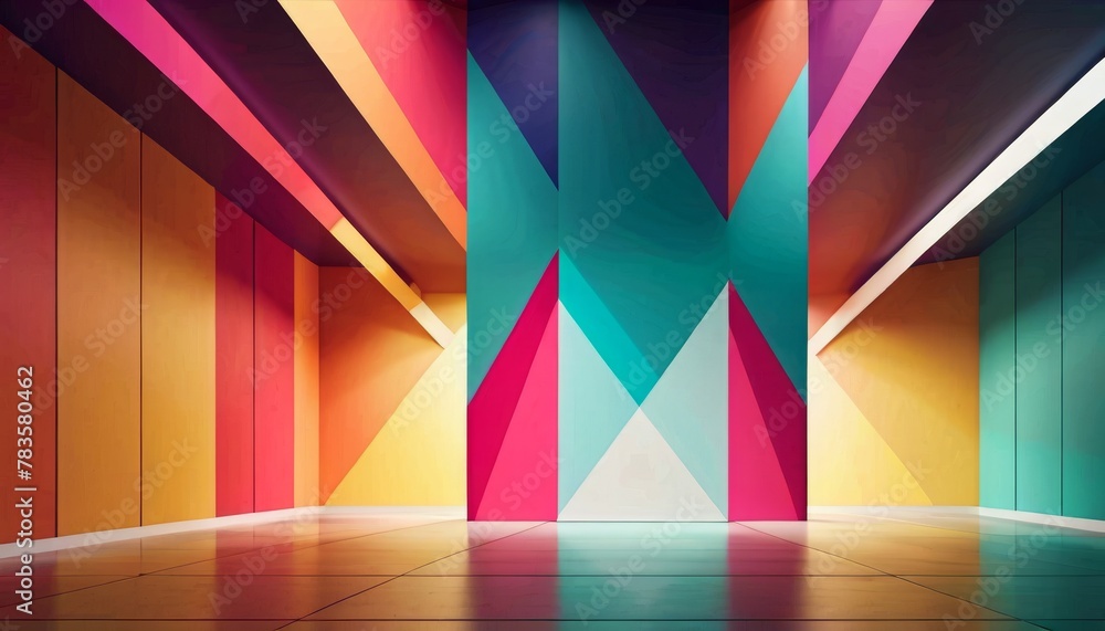 Aufkleber modern interior design featuring a corridor with bold, geometric color patterns.. ai generation
