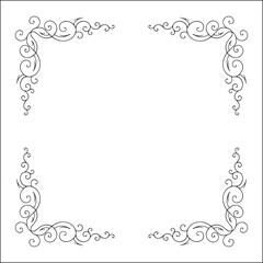 Black and white vegetal ornamental frame with leaves, decorative border, corners for greeting cards, banners, business cards, invitations, menus. Isolated vector illustration.	
