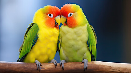 Fototapeta premium Chic Minimalism, Love Parrots in Feathered Harmony Background Ai Generative