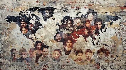 Diverse Humanity Mural on World Map