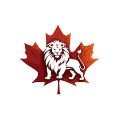 Red maple leaf with lion head vector logo design concept.
Canadian maple leaf with lion symbol.
