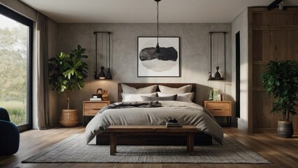 Sleek Urban Bedroom with Panoramic Nature View