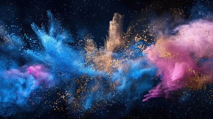 A vibrant display of colorful smoke drifting on a black  background. 