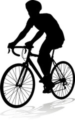 Bicyclist riding their bike and wearing a safety helmet in silhouette - 783582411