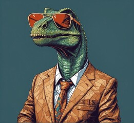 portrait of a dinosaur with sunglass