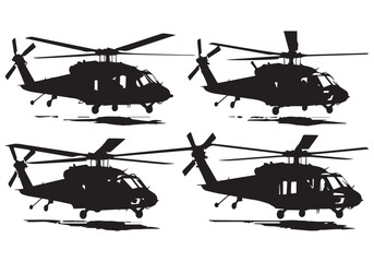 silhouette military helicopter bundle vector white background