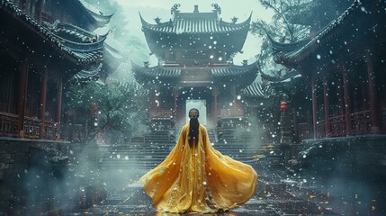 A heartfelt laugh amidst ancient Chinese architecture, timeless beauty