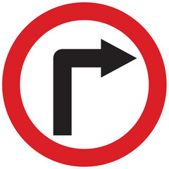 Turn right, stop, prohibited, warning traffic sign red color icon, banner vector illustration.