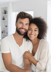 Obraz premium Multiracial couple at home.