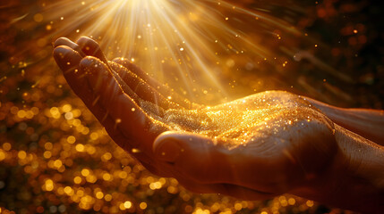 Open Hand Catching the Glistening Sunlight, Symbol of Hope and Miracles
