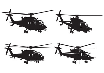silhouette military helicopter bundle vector white background