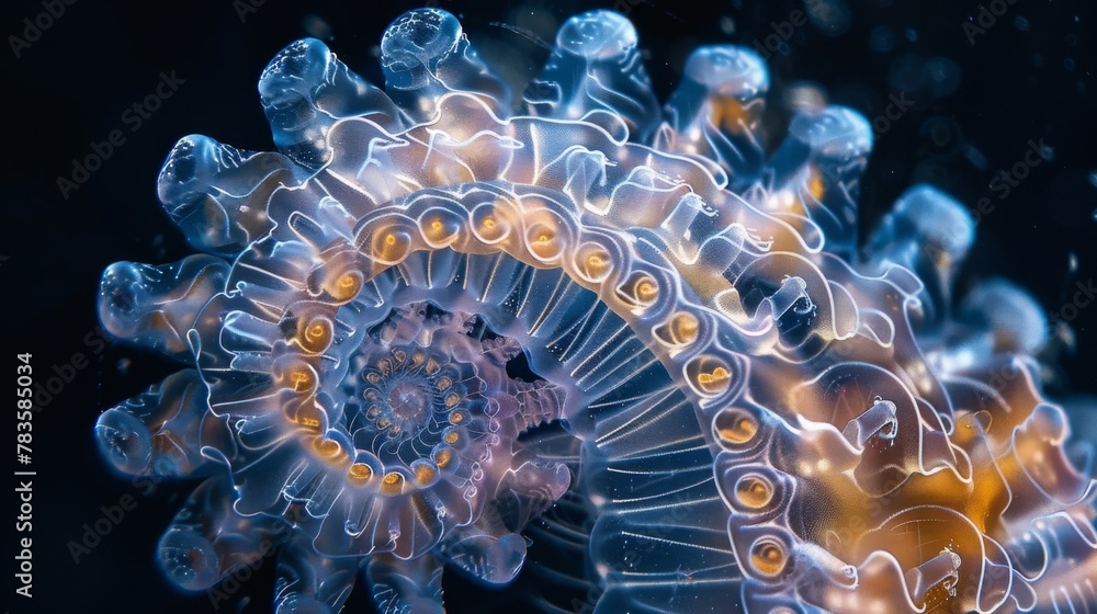 Poster a closer look at a single plankton organism shows an intricate spiral pattern with each curve and de