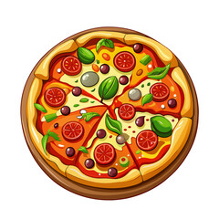 Fresh pizza with tomato, cheese, olive, sausage, onion, basil. Traditional italian fast food